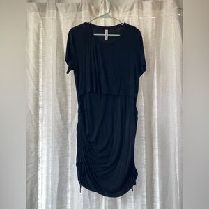 Black Nursing-Friendly Short Sleeve Mini Dress